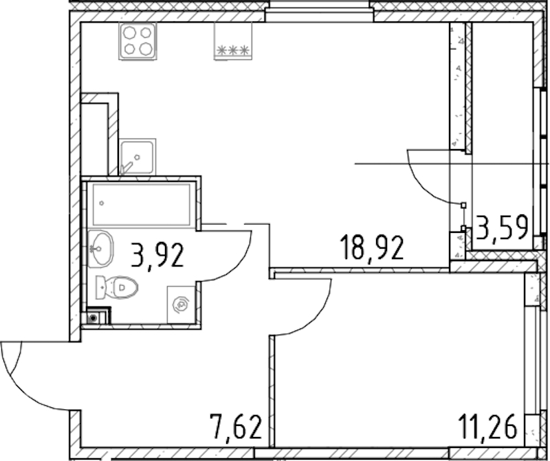 1-комнатная квартира 41.72 м², 20/23 эт., ЖК «Город Первых»